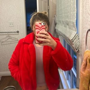 xs blank nyc red fur coat